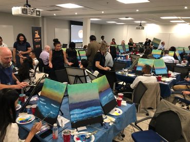 Portable art studio set up in a Toronto office