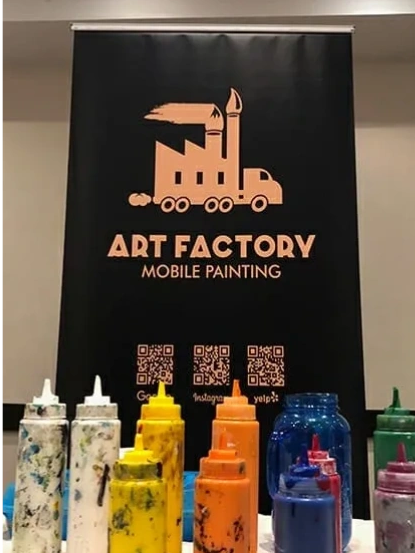 Standing Bannerwith logo and paint containers