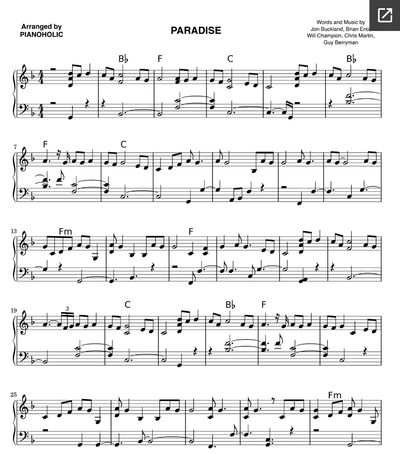Paradise piano sheet music preview