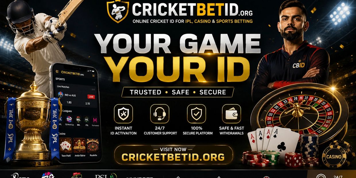 Advertisement for CricketBetID, an online platform for IPL, casino, and sports betting.