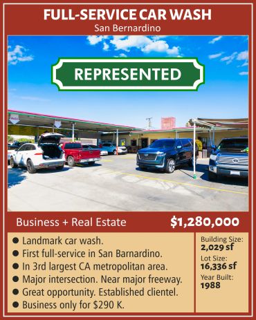 Full-service car wash for sale in San Bernardino.