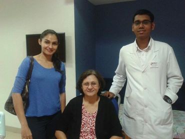 Founder with Andrea Jeremiah and her mother at MIOT International Hospital.
