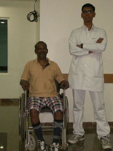 Founder with stroke recovery patient and ex-serviceman at MIOT International Hospital