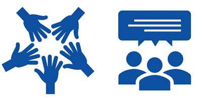 Icons for top of page with hands and people talking