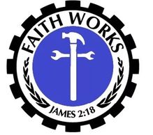 Faith Works Logo
Blue and black with hammer and wench into a cross