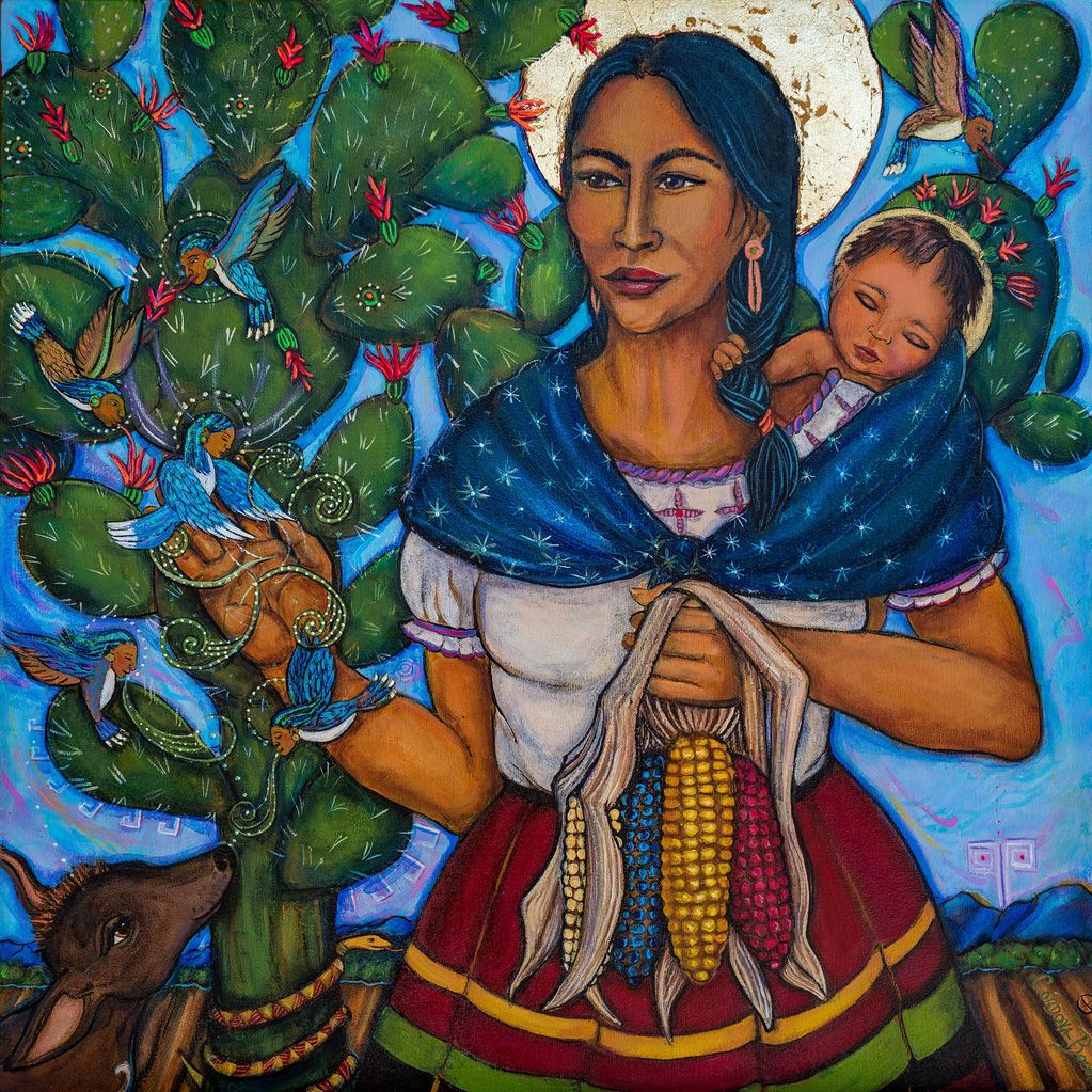 Acrylic on canvas with gold metal leaf, 70 x 70 cm