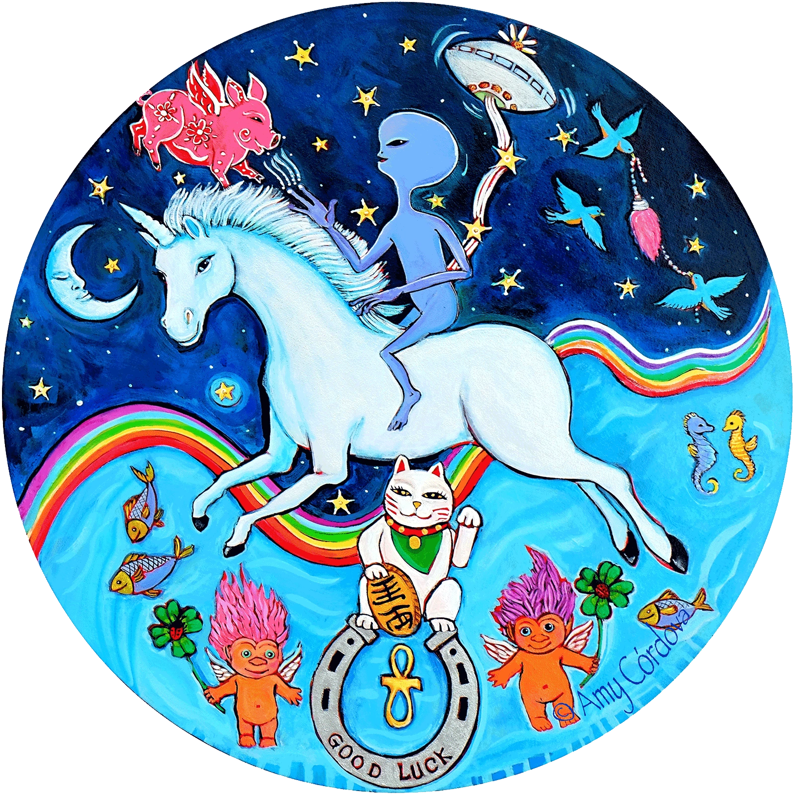 Over the Rainbow, acrylic on round canvas
