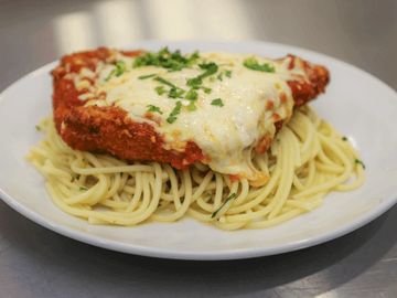Chicken Parmesan with Pasta - Stella Restaurant Newton, MA
