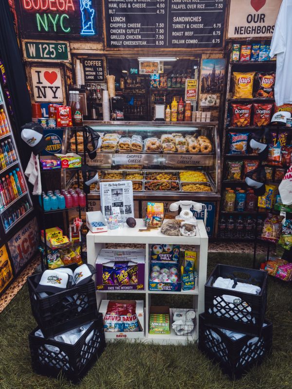 Custom NYC bodega-themed event display by All Island Dream Events on Long Island, NY.