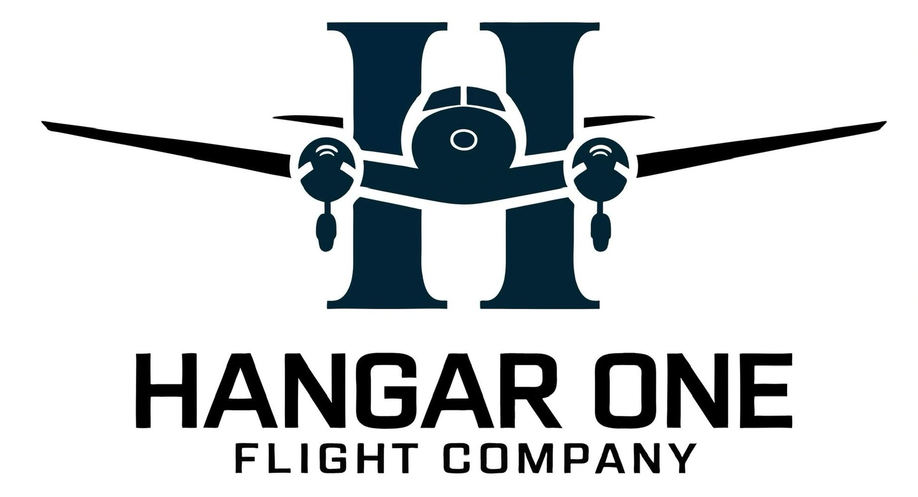 Logo of Hangar One Flight Company with a stylized airplane and letter H.
