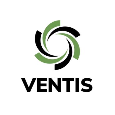 Logo featuring a circular swirl design with green and black segments above the word VENTIS.