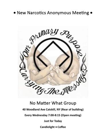 Flyer for a new Narcotics Anonymous meeting with details and logo.
