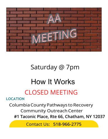 AA meeting announcement with time and location details.