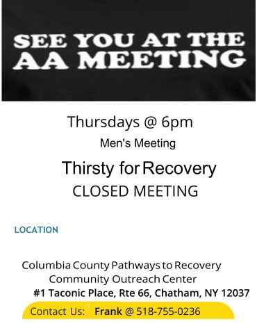 AA men's meeting Thursdays at 6pm for recovery at Columbia County Pathways.