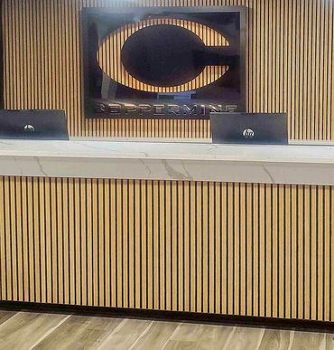 Acoustical slat installed in fitness center lobby