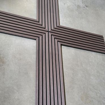 Acoustical slat shaped into a cross for church application