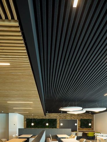 Acoustical slat ceiling in restaurant