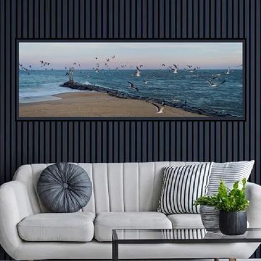 Acoustical slat with printed wall art acoustic panel - Ocean City inlet
