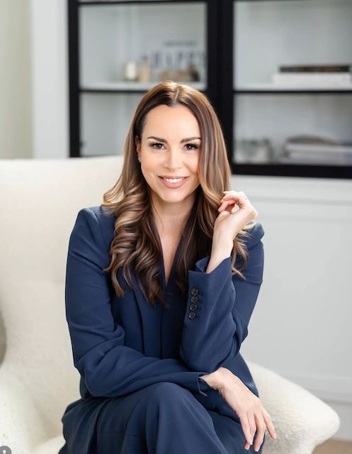 Elana van Deventer is blue suit