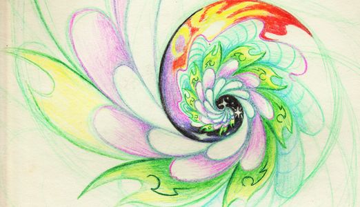 Spiral swirl sketch done with colored pencils
