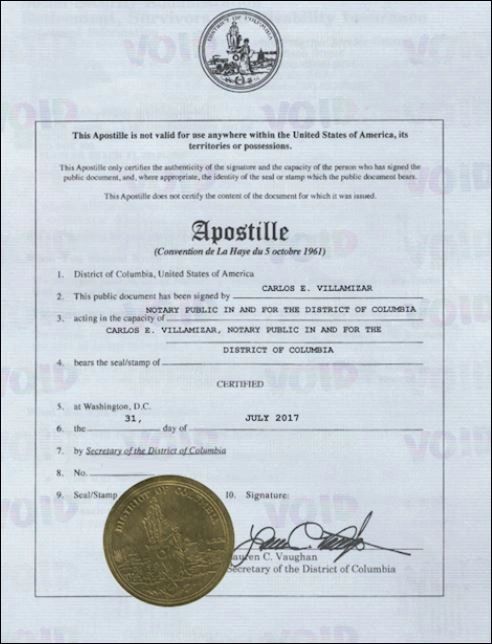 Apostille Authenticated Document Example
