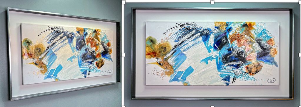 Large production artwork with silver leaf frame.