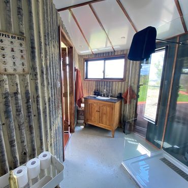 The totally gorgeous Ensuite in the StarGazing Silo - all off grid