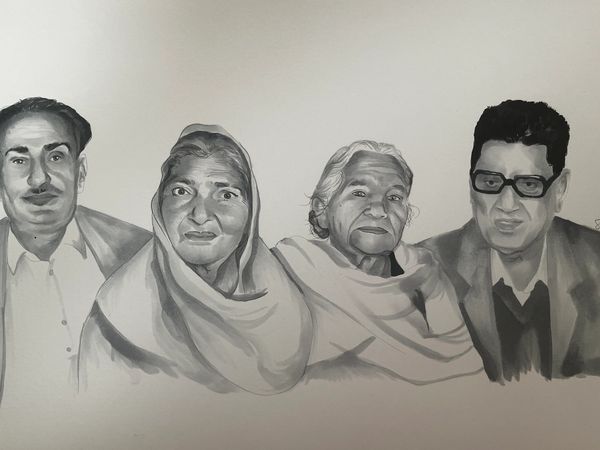 A3 hand drawn family portrait