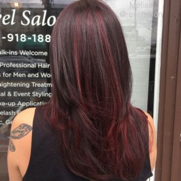 red velvet hair merlot highlights