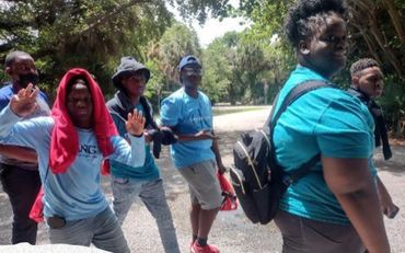 kids walking in a park