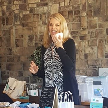 Sandy Palisch with Simply Organic Soap giving a presentation.