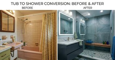 Bathroom transformed from dated tub to modern shower.