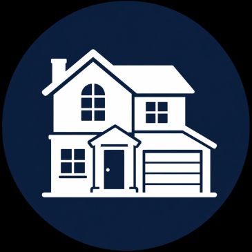 White house icon on dark blue background.