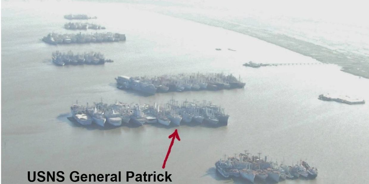 //Figure 24: Suisun Bay Mothball Fleet in May 2009 from the gun port of a B-24 Liberator bomber//