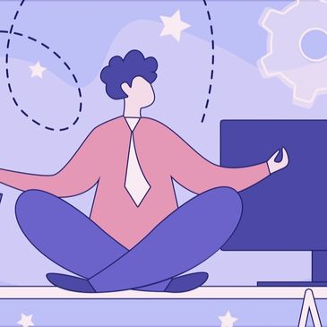 Illustration of a person meditating in office attire.