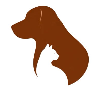Silhouette of a dog with a cat inside it.