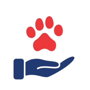 Blue hand holding a red paw print.
