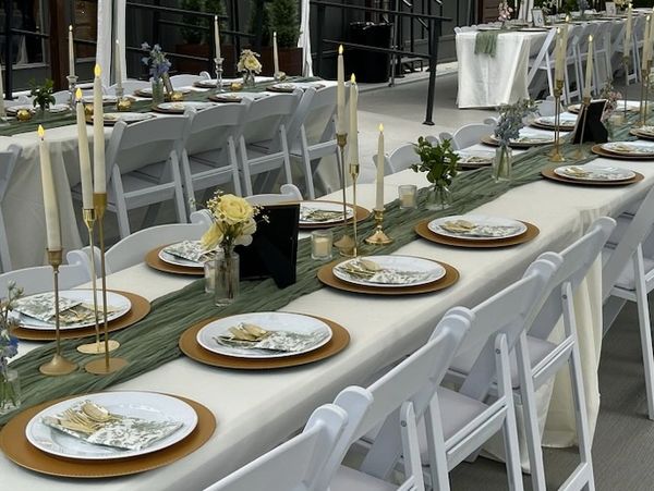 Patios set for wedding dining, Small wedding venues South Carolina