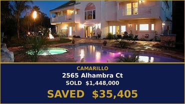 Two-story home lit at night with pool at 2565 Alhambra Ct, Camarillo - sold flat fee, saved $35,405