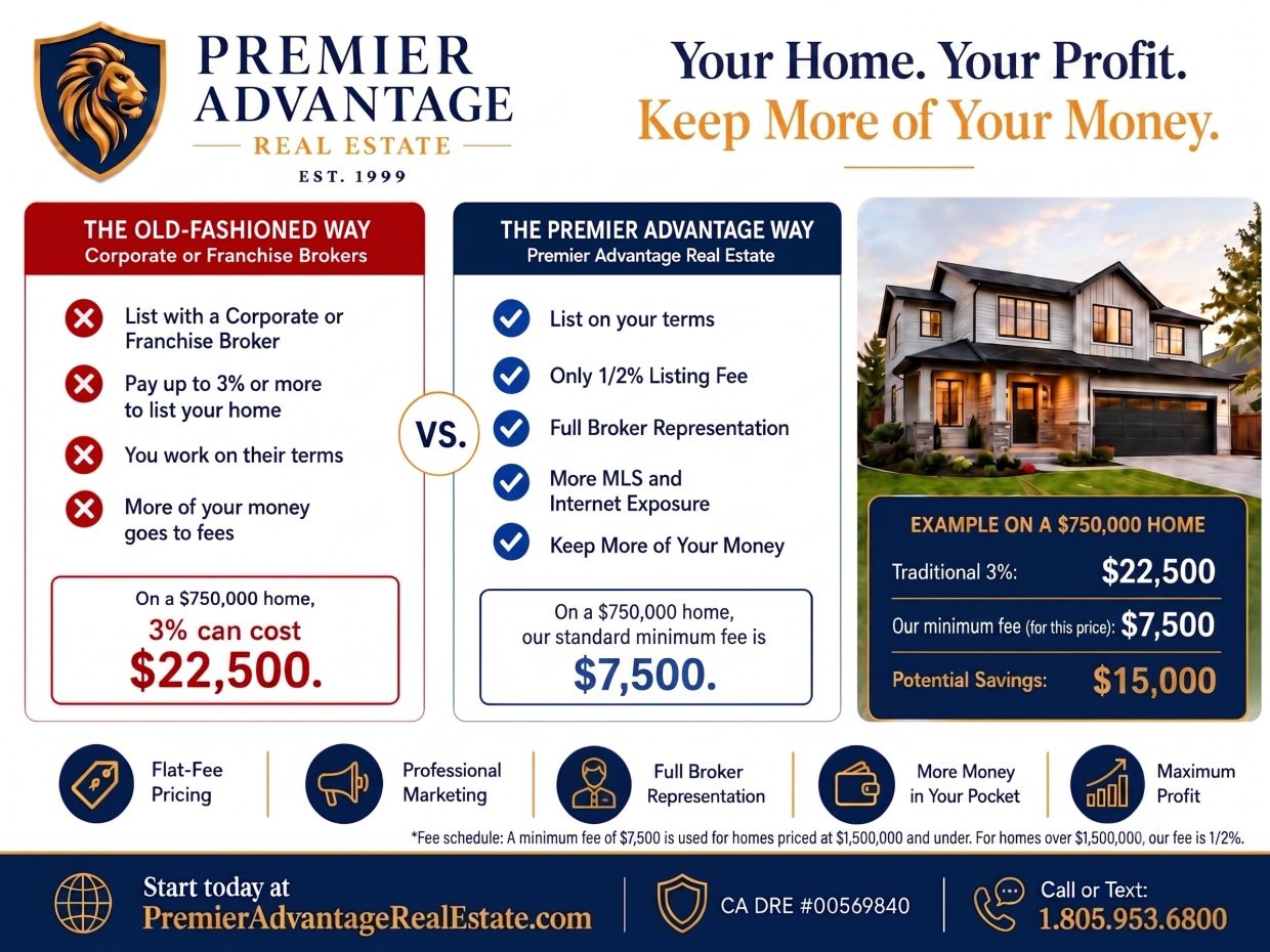 Comparison of real estate listing fees between Old-Fashioned Brokers and Premier Advantage.