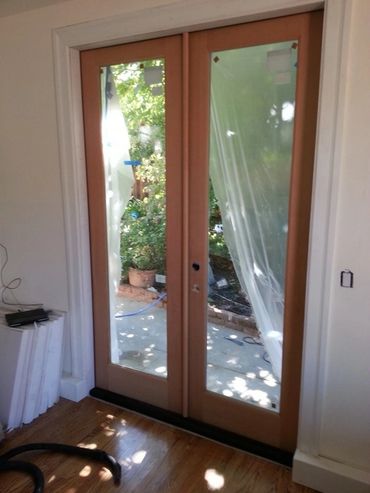 Custom sized french door installation.