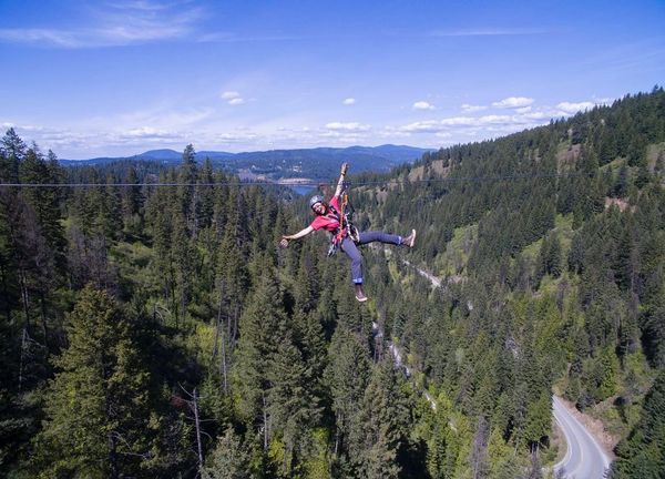aerial view of Zip line rider on line