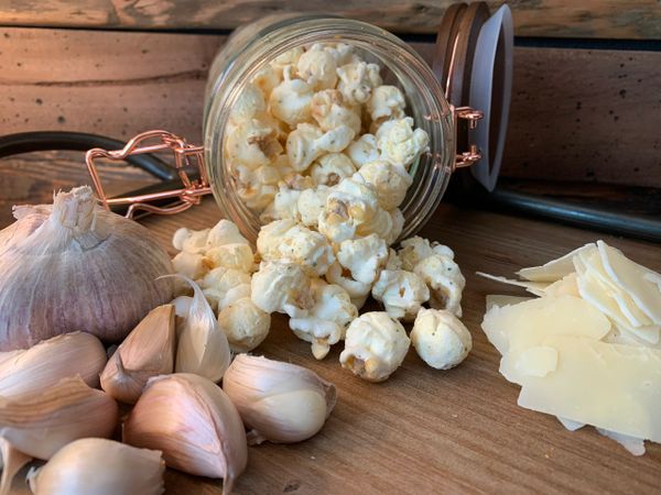 Parmesan garlic gourmet small batch popcorn kettle corn savory and flavorful