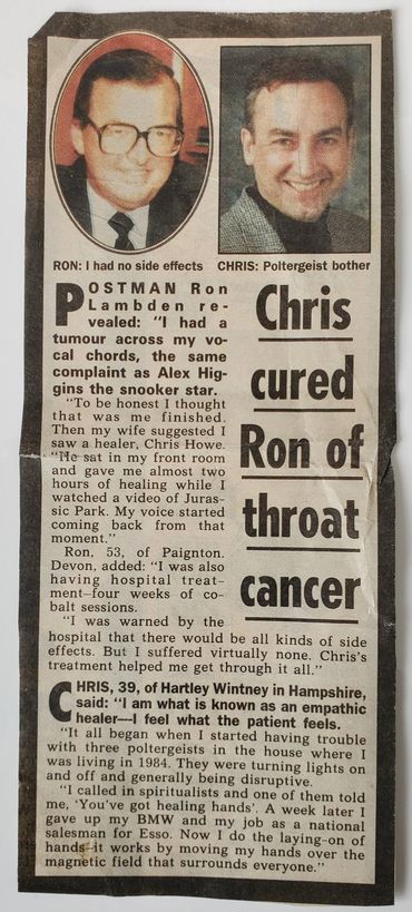 Chris healed Ron's throat cancer through empathic healing, avoiding side effects.