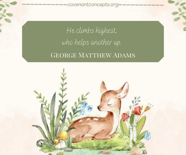 George Matthew Adams quote about helping with watercolored deer on flowers background
