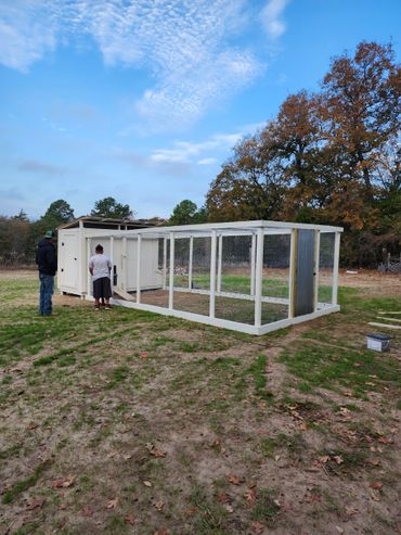 Custom chicken coop with attached run, designed for safety and comfort of chickens