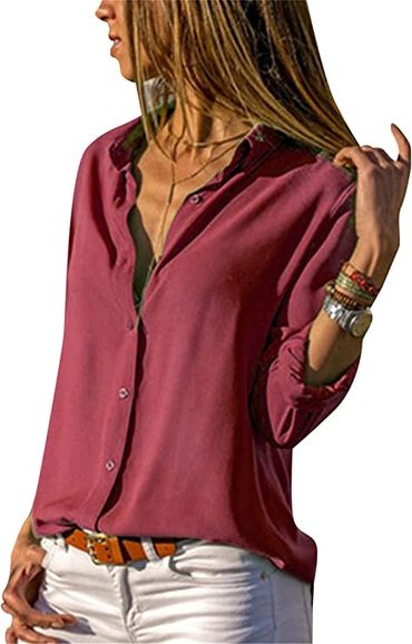 March Fashion 2023
Chiffon Shirts Solid Color Office Blouse Casual Long Sleeve Tops Plus Size
