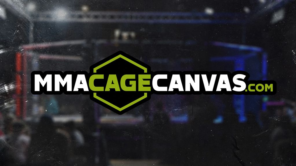 Logo for MMA Cage Canvas website with a subtle fight scene background.