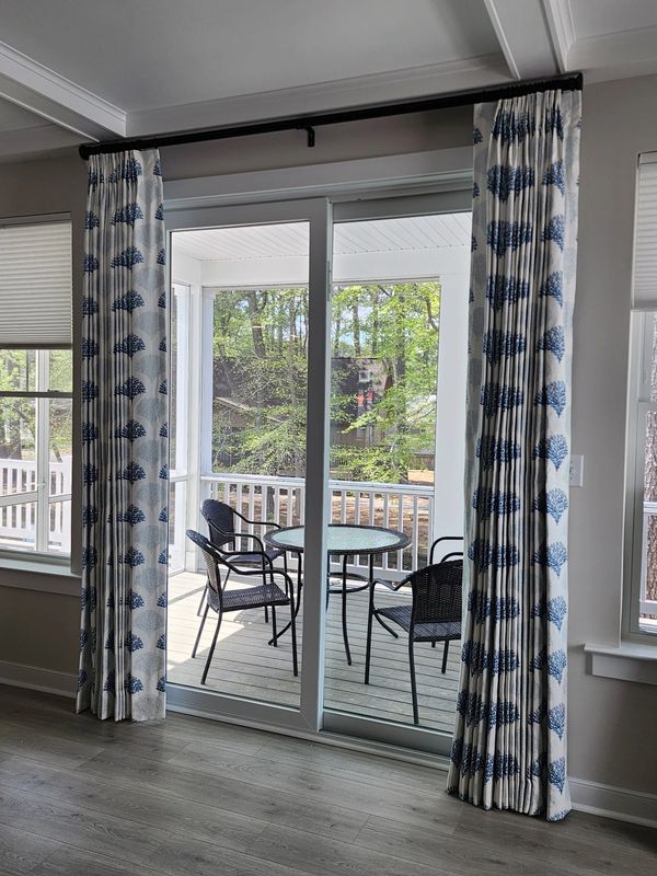 Custom curtains with blue sea coral stripes on white background
