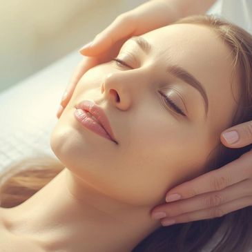 A woman enjoying a relaxing facial massage with closed eyes.